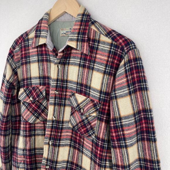 BRUCE JENNER Shirt Jacket Mens M Wool Blend Plaid Quilted Insulated Shacket Red - Picture 7 of 13